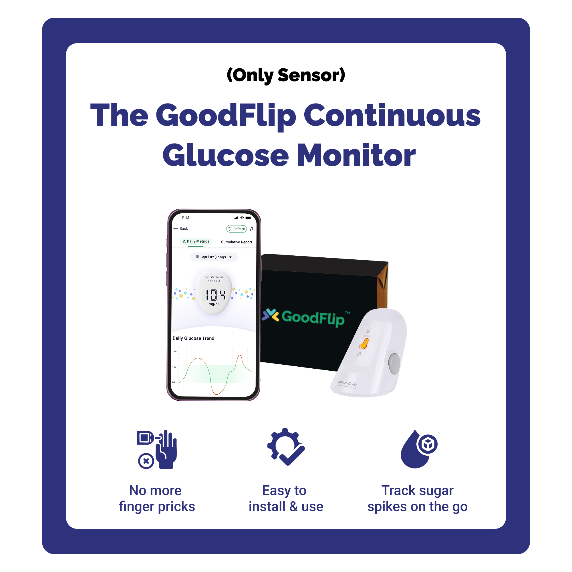 GoodFlip Continuous Glucose Monitor Powered by Tracky (Sensor Only)